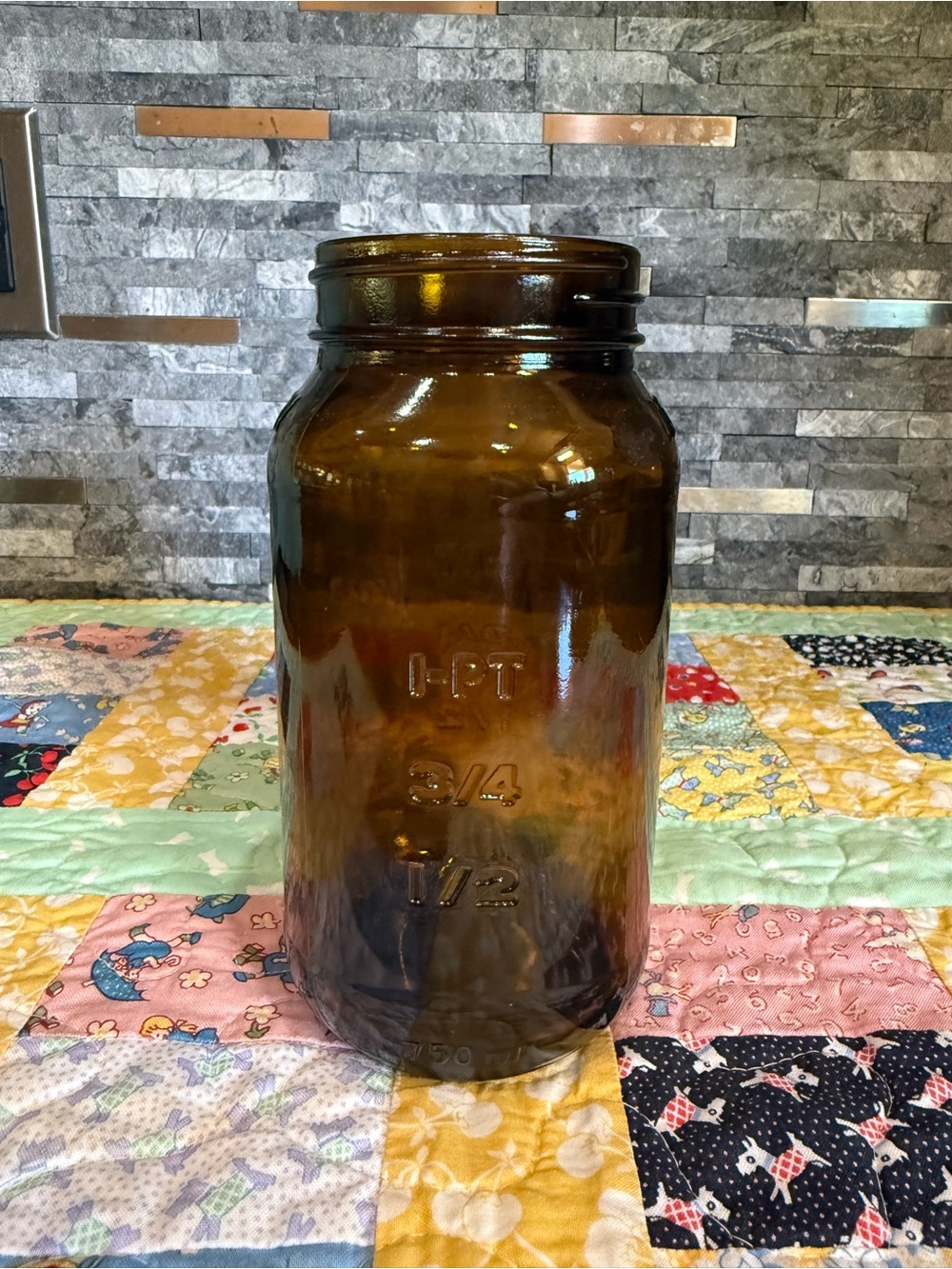 Cottage Core Amber Mason Quart Jar - Vintage Apothecary Style